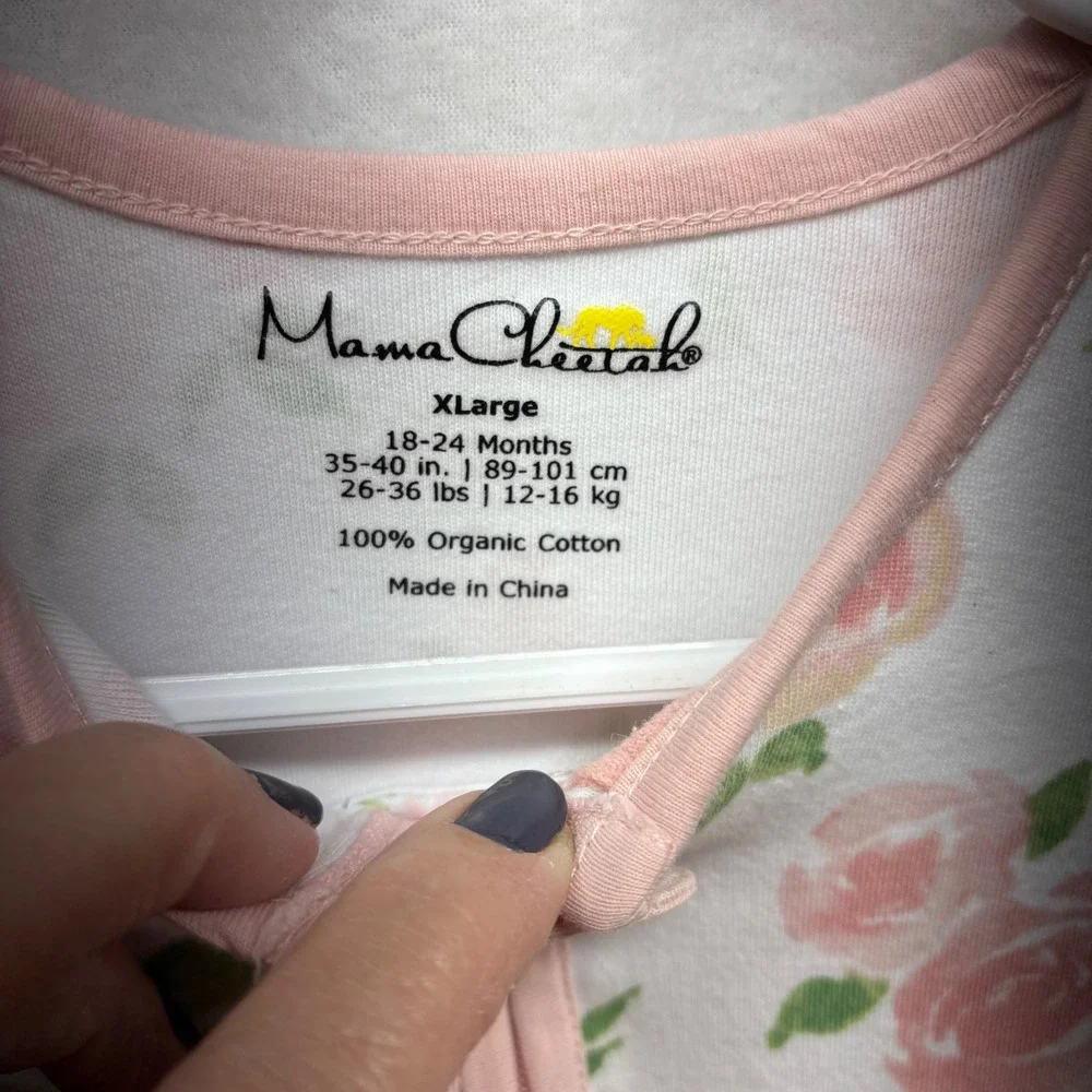 Mama Cheetah XL Girls 18-24M Pink Floral Organic Cotton Sleep Sack Bag 35-40 In‎